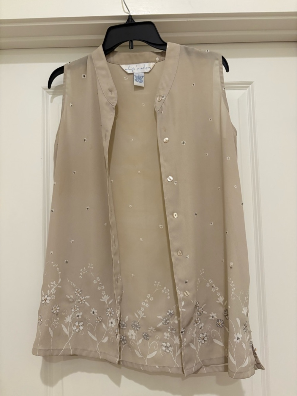 Sleeveless Embroidered Sheer Blouse - Neutral Beige